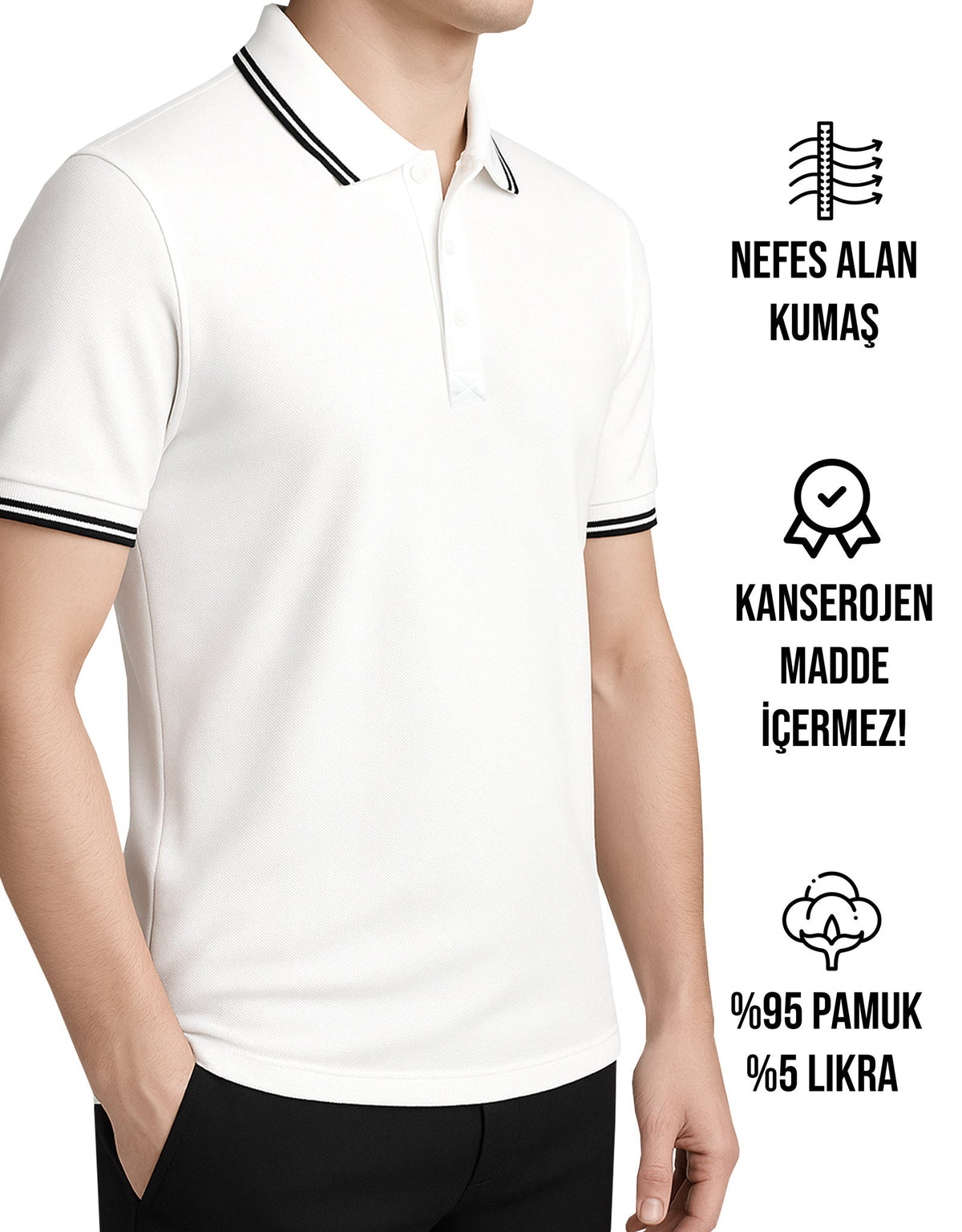 Basic Beyaz Polo Yaka Tişört