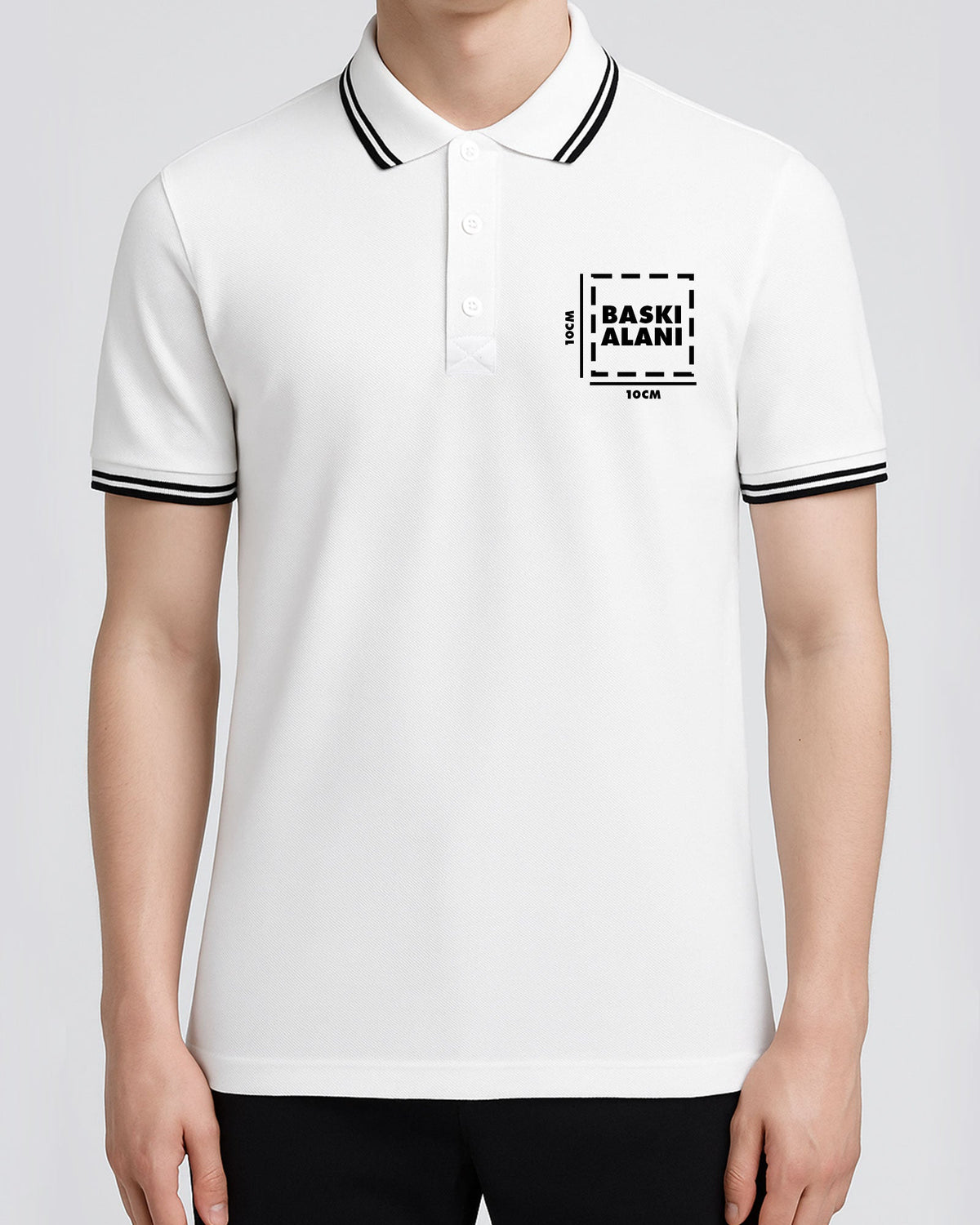 Premium Logo Baskılı Polo Yaka Beyaz Tişört Toptan
