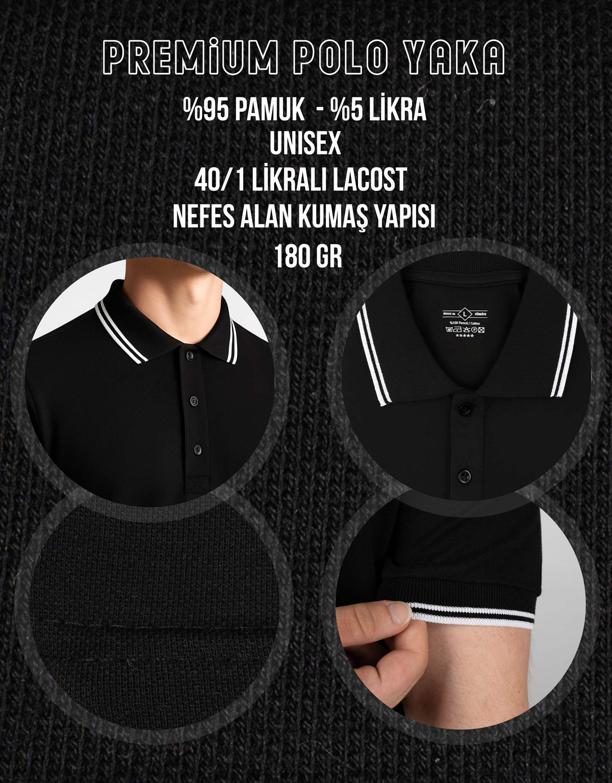 Premium Logo Baskılı Polo Yaka Siyah Tişört Toptan
