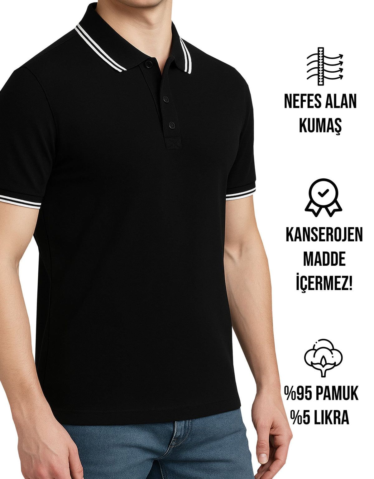 Basic Siyah Polo Yaka Tişört