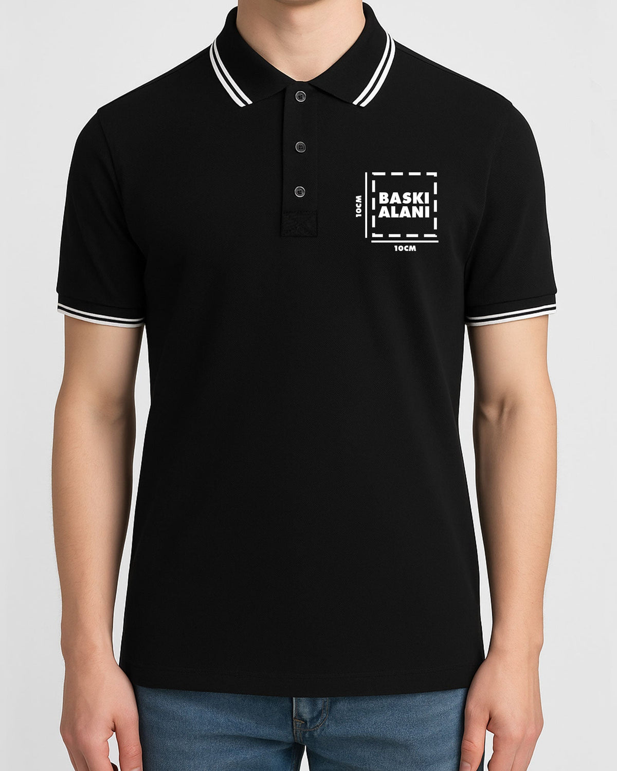 Premium Logo Baskılı Polo Yaka Siyah Tişört Toptan