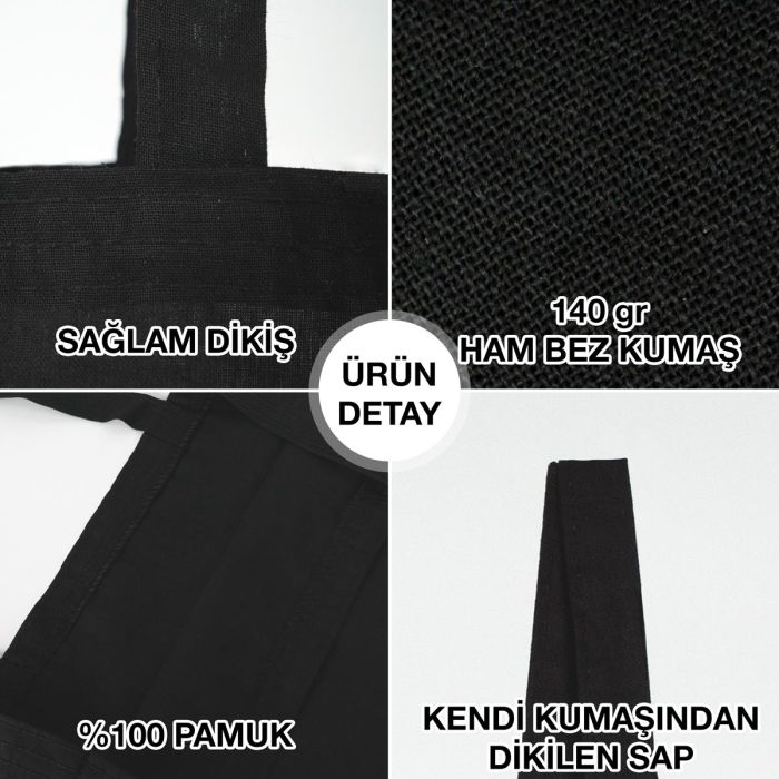 Baskılı Siyah Kanvas Bez Çanta 35x40 cm Toptan