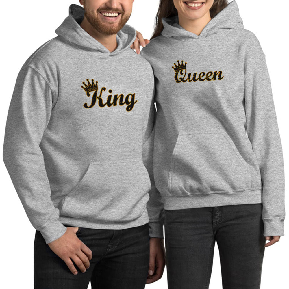 King Queen 1 Sevgili Çift Gri Kapşonlu Sweatshirt Hoodie