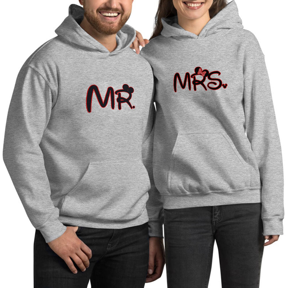 Mr. Mrs. Sevgili Çift Gri Kapşonlu Sweatshirt Hoodie