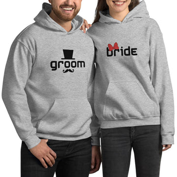 Groom Bridge Sevgili Çift Gri Kapşonlu Sweatshirt Hoodie
