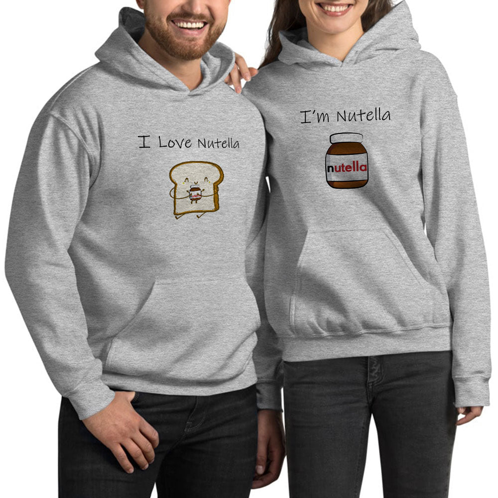 Nutella Ekmek Sevgili Çift Gri Kapşonlu Sweatshirt Hoodie