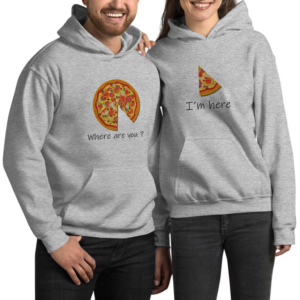 Pizza Dilim Sevgili Çift Gri Kapşonlu Sweatshirt Hoodie