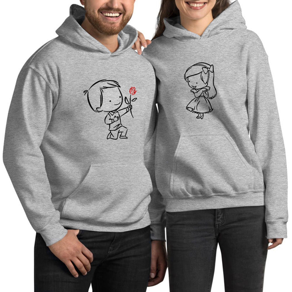 Cute Love Sevgili Çift Gri Kapşonlu Sweatshirt Hoodie