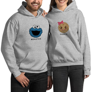 Kurabiye Canavarı Sevgili Çift Gri Kapşonlu Sweatshirt Hoodie