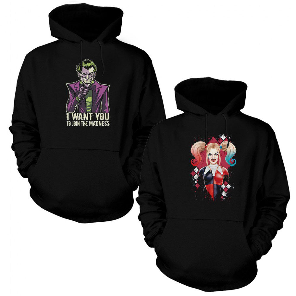 Joker Harley Quinn 1 Sevgili Çift Siyah Kapşonlu Sweatshirt Hoodie