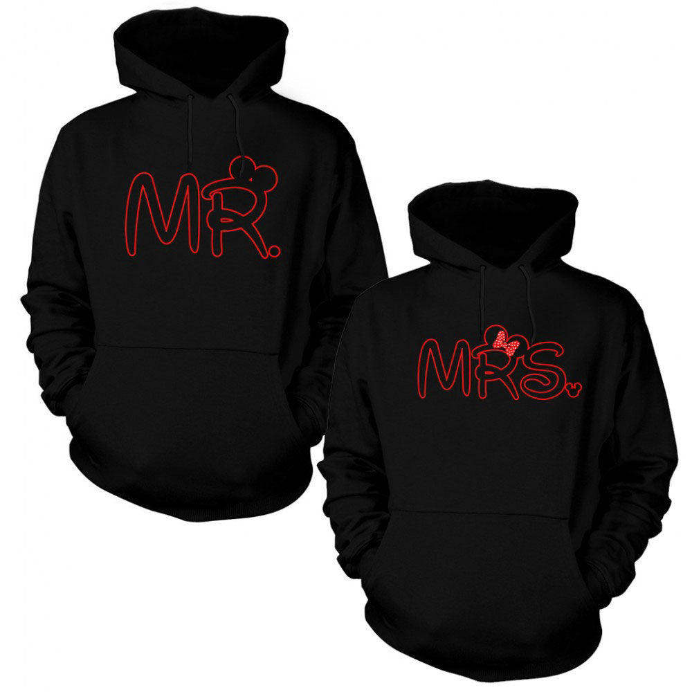 Mr. Mrs. Sevgili Çift Siyah Kapşonlu Sweatshirt Hoodie