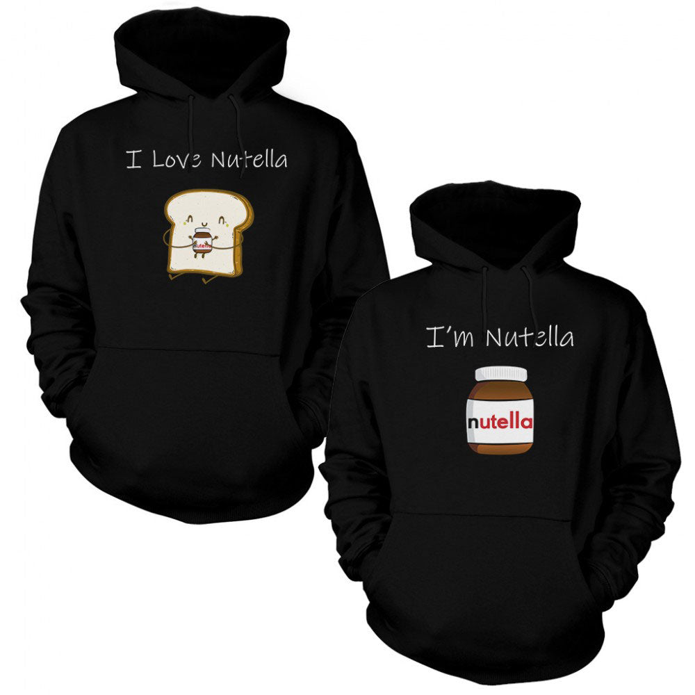 Nutella Ekmek Sevgili Çift Siyah Kapşonlu Sweatshirt Hoodie