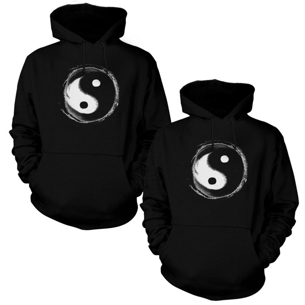 Ying Yang Sevgili Çift Siyah Kapşonlu Sweatshirt Hoodie