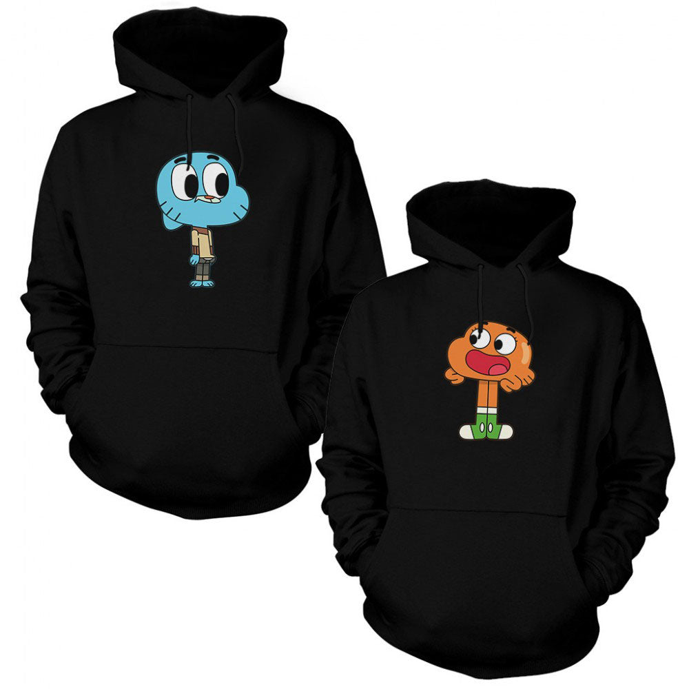 Gumball ve Darwin Siyah Sevgili Çift Siyah Kapşonlu Sweatshirt Hoodie