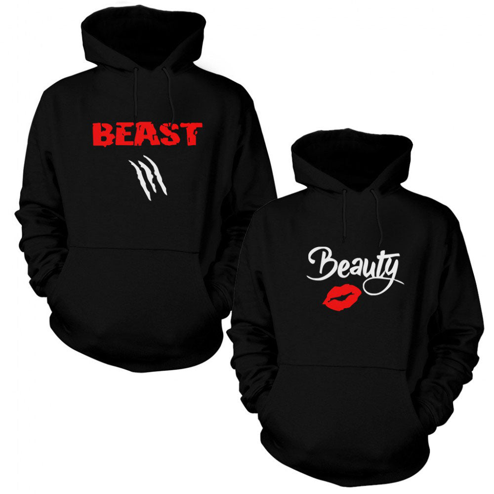 Beast Beauty Sevgili Çift Siyah Kapşonlu Sweatshirt Hoodie