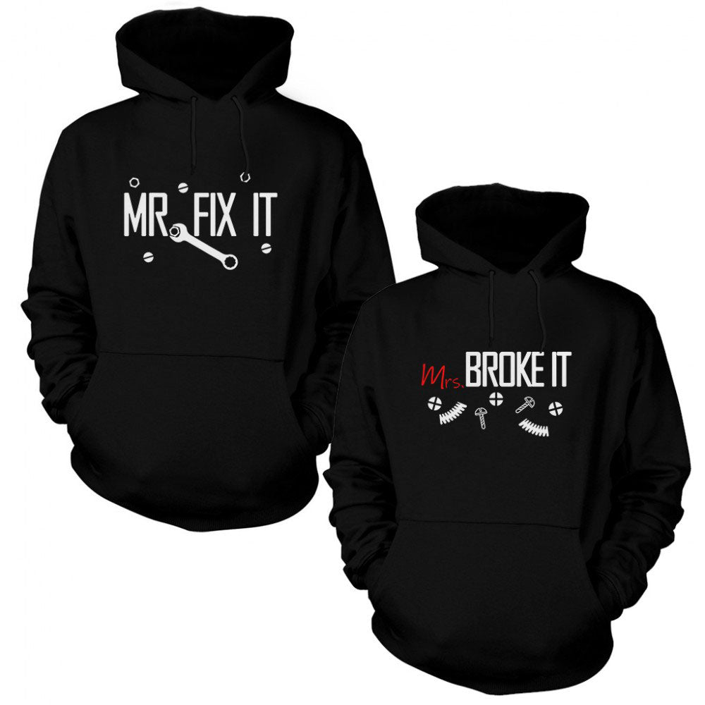 Fix And Broke It Sevgili Çift Siyah Kapşonlu Sweatshirt Hoodie