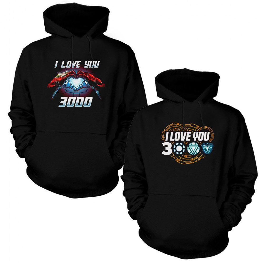 I Love 3000 Sevgili Çift Siyah Kapşonlu Sweatshirt Hoodie