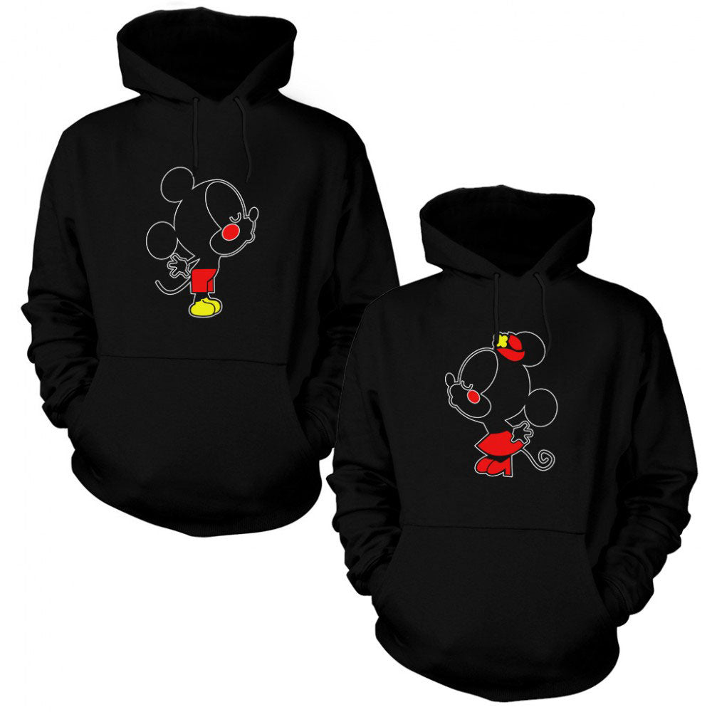 Love Mouse Sevgili Çift Siyah Kapşonlu Sweatshirt Hoodie