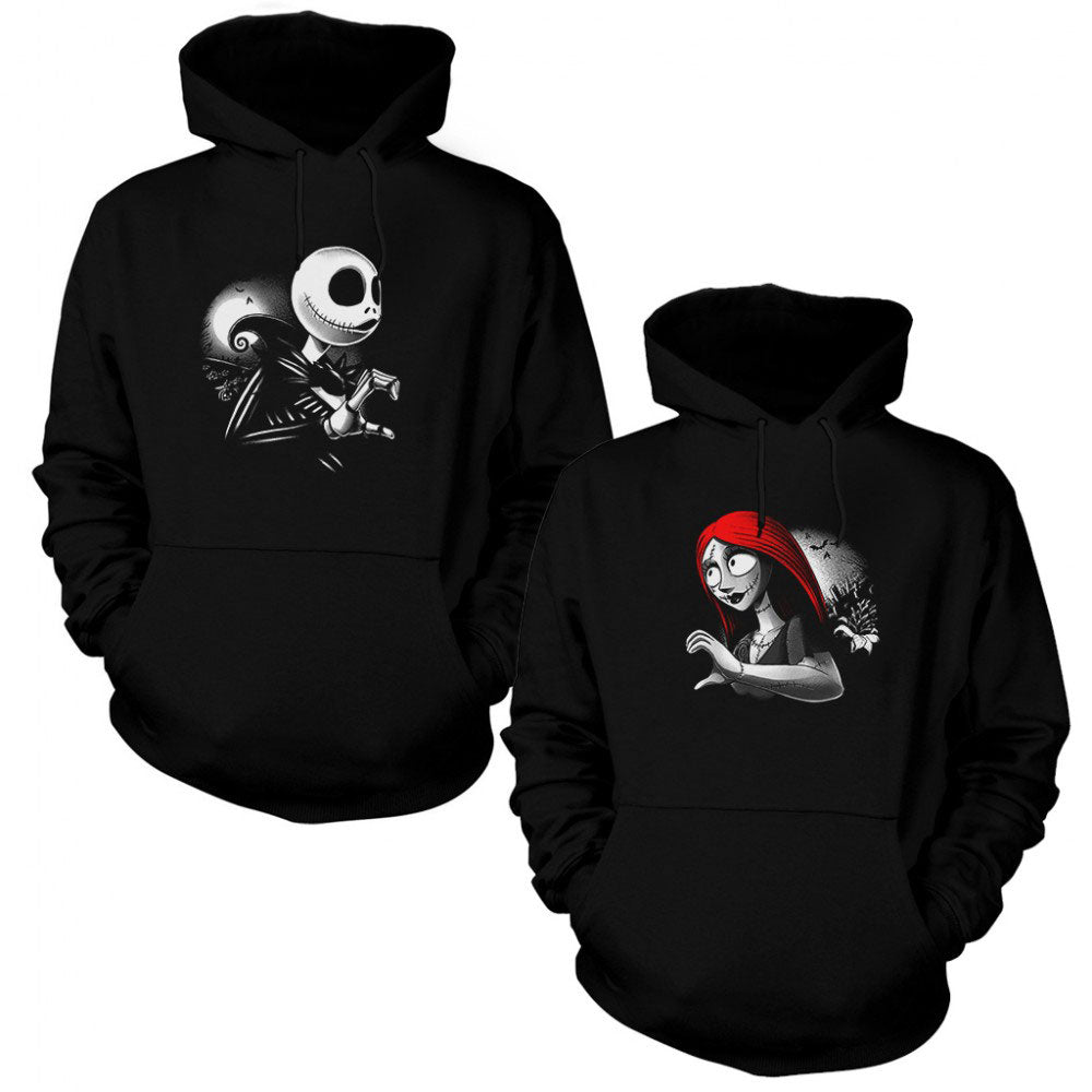 Skull Loves Sevgili Çift Siyah Kapşonlu Sweatshirt Hoodie