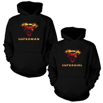 SuperGirl and Man Sevgili Çift Siyah Kapşonlu Sweatshirt Hoodie