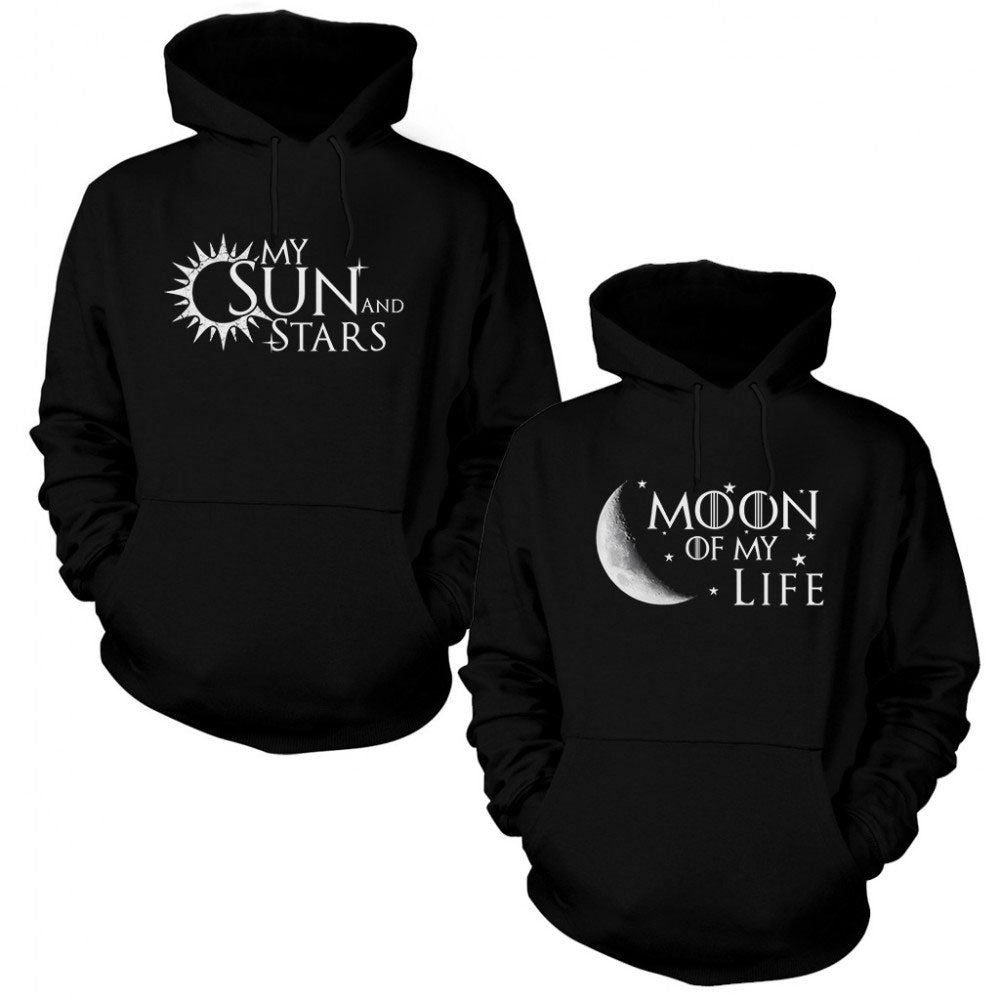 Moon And Sun Sevgili Çift Siyah Kapşonlu Sweatshirt Hoodie