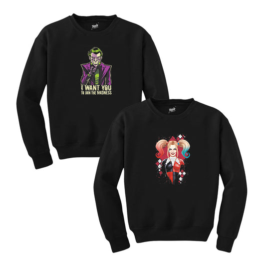 Joker Harley Quinn 1 Sevgili Çift Siyah Sweatshirt