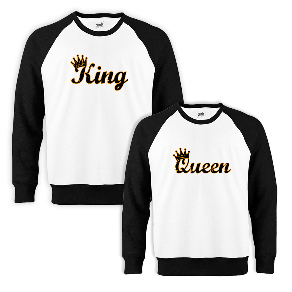 King Queen 1 Sevgili Çift Beyaz Reglan Kol Sweatshirt