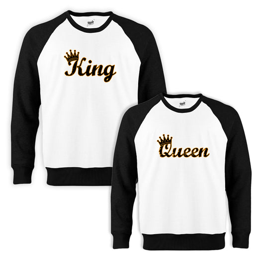 King Queen 1 Sevgili Çift Beyaz Reglan Kol Sweatshirt