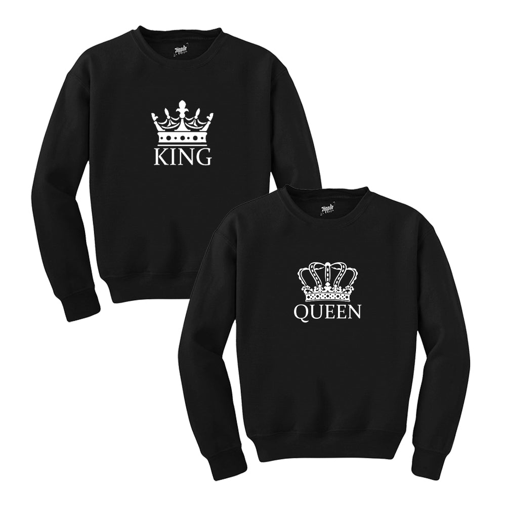 King Queen 4 Sevgili Çift Siyah Sweatshirt