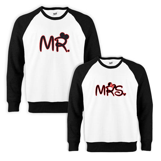 Mr. Mrs. Sevgili Çift Beyaz Reglan Kol Sweatshirt