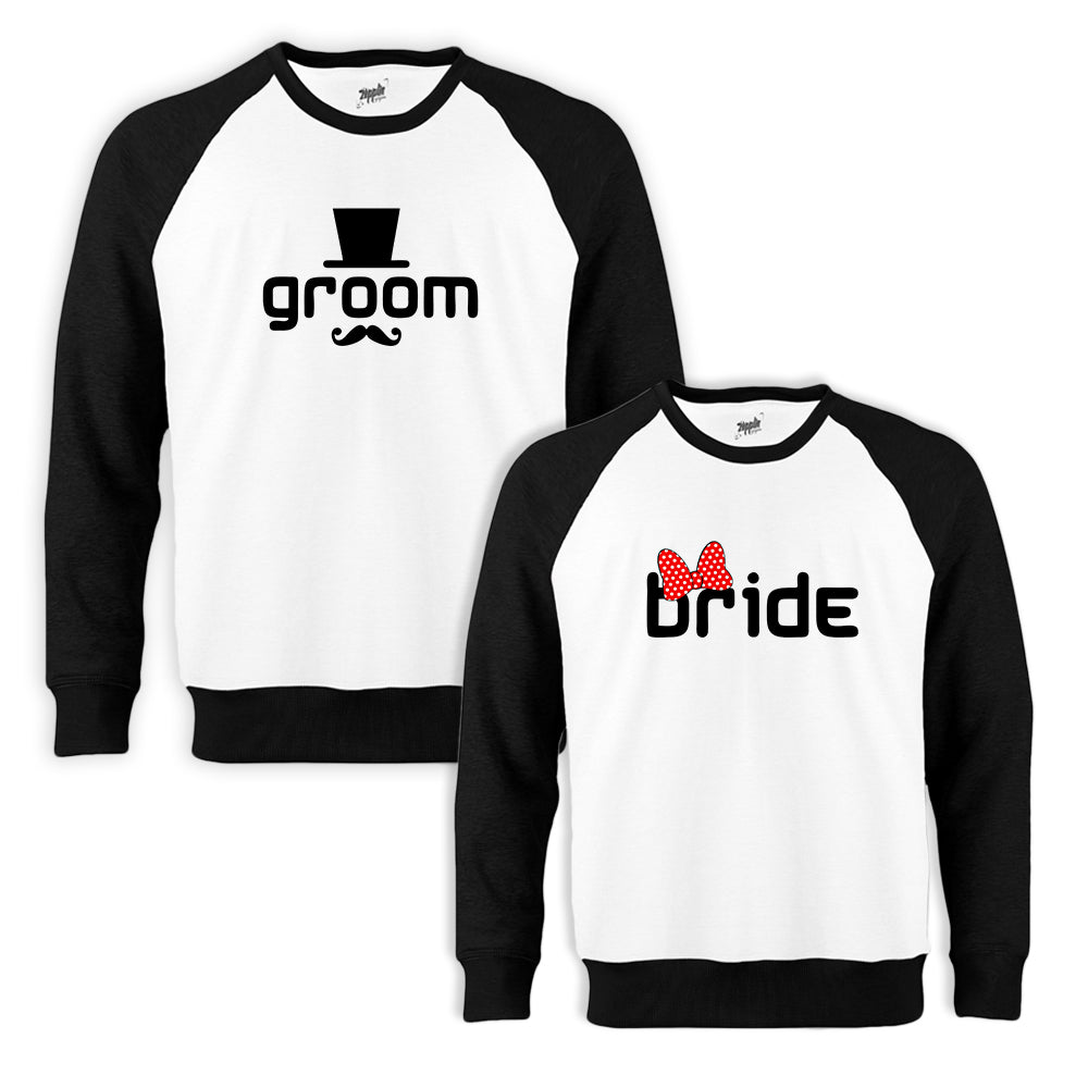 Groom Bridge Sevgili Çift Beyaz Reglan Kol Sweatshirt