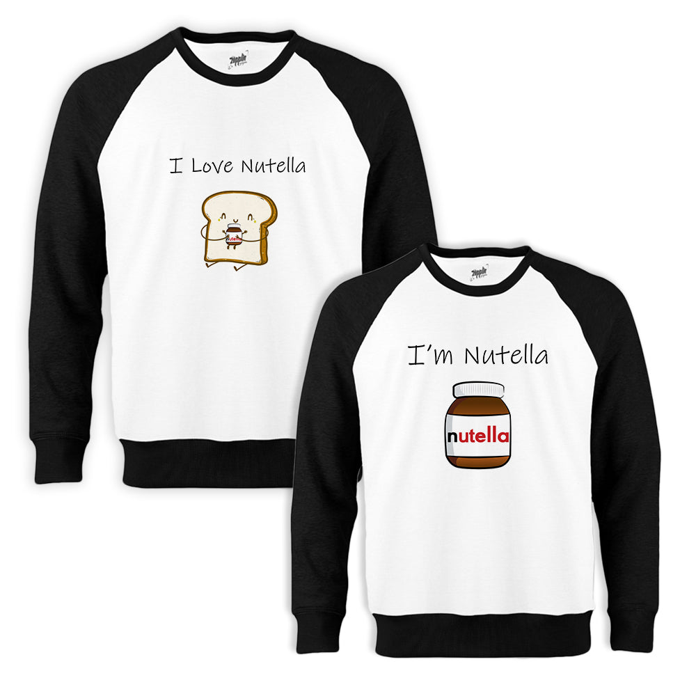 Nutella Ekmek Sevgili Çift Beyaz Reglan Kol Sweatshirt