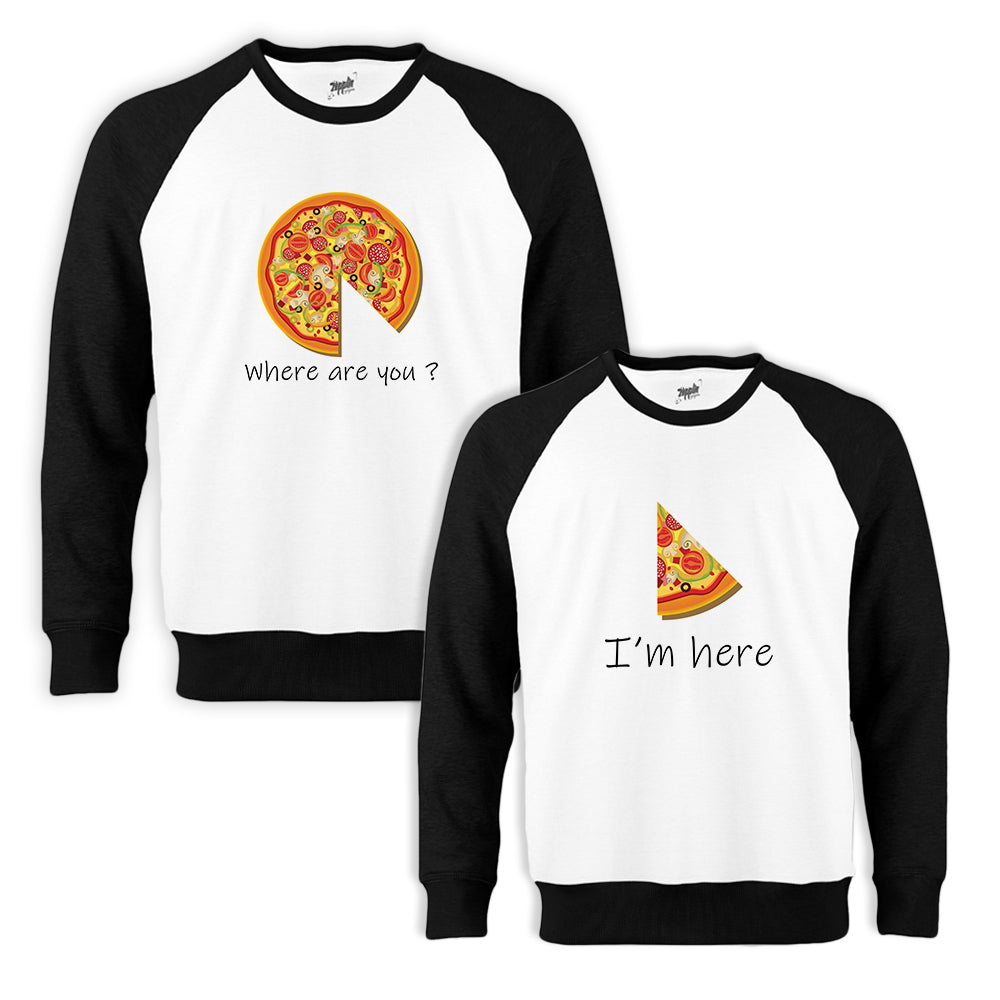 Pizza Dilim Sevgili Çift Beyaz Reglan Kol Sweatshirt