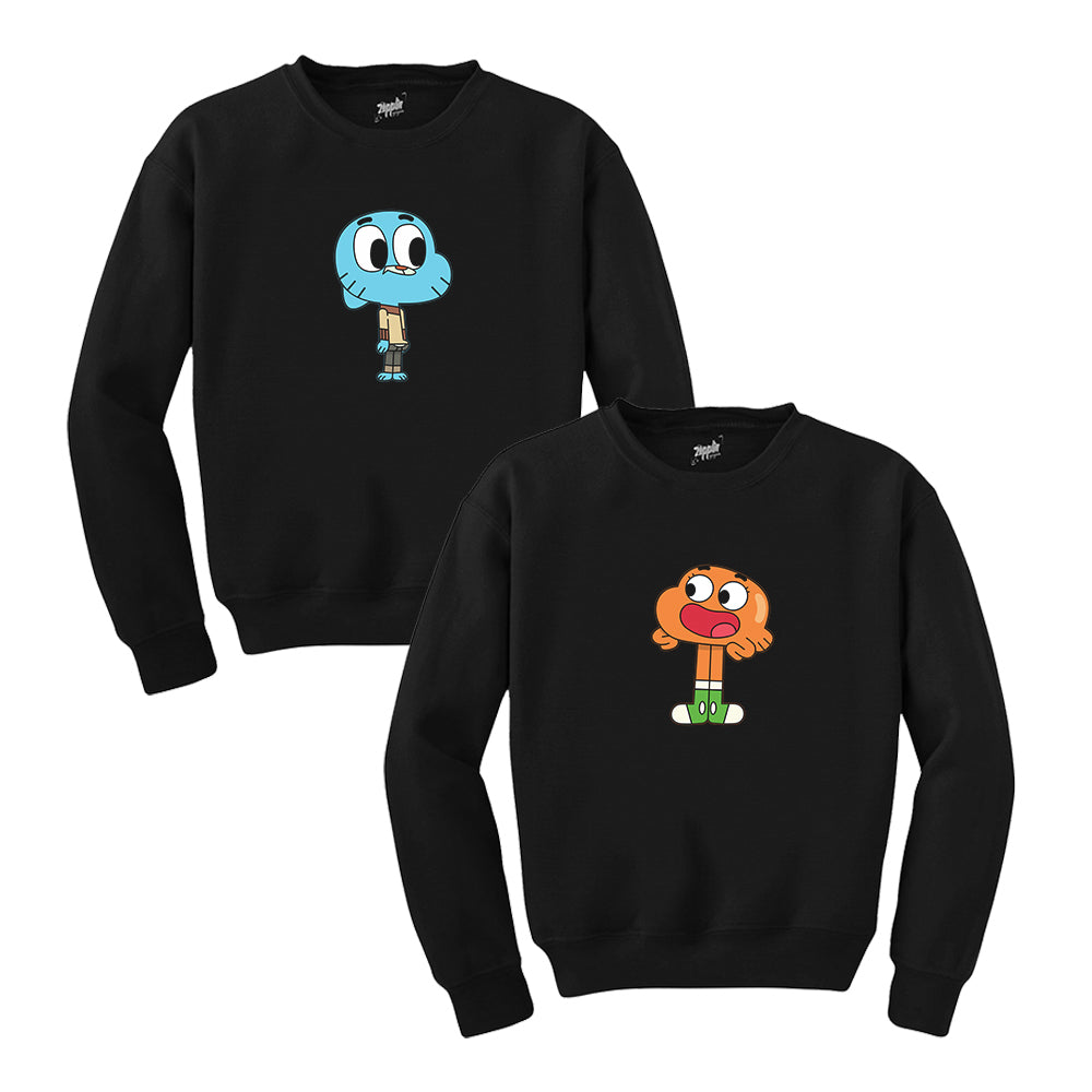 Gumball ve Darwin Siyah Sevgili Çift Siyah Sweatshirt