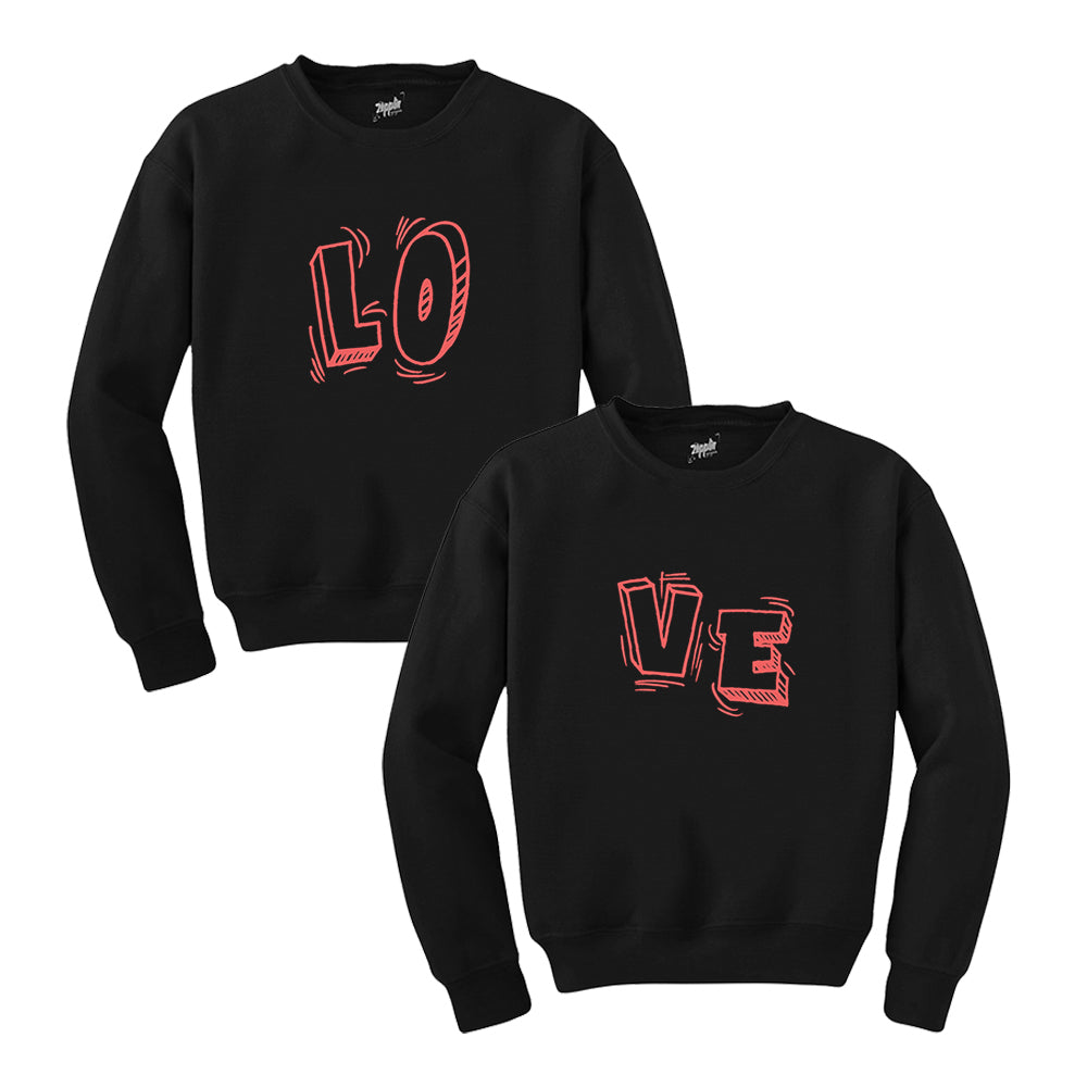 LoVe Siyah Sevgili Çift Siyah Sweatshirt