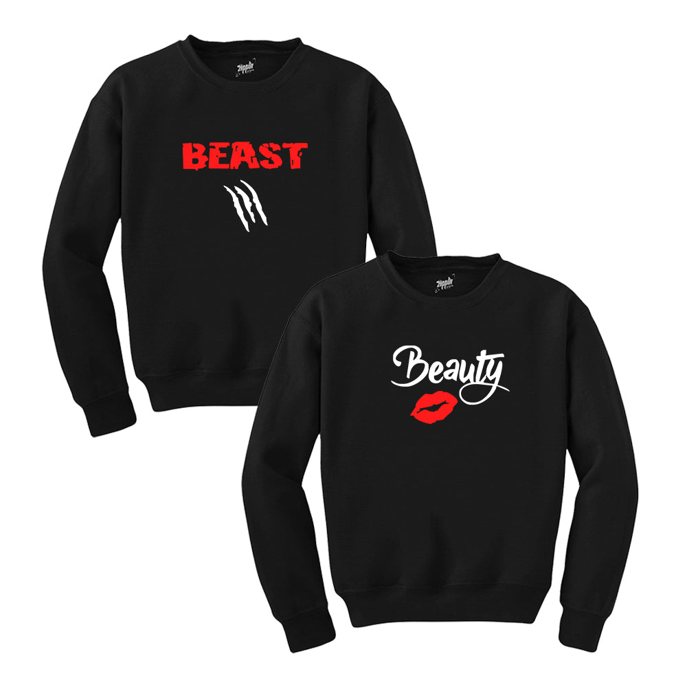 Beast Beauty Sevgili Çift Siyah Sweatshirt