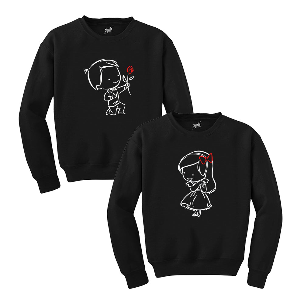 Cute Love Sevgili Çift Beyaz Reglan Kol Sweatshirt