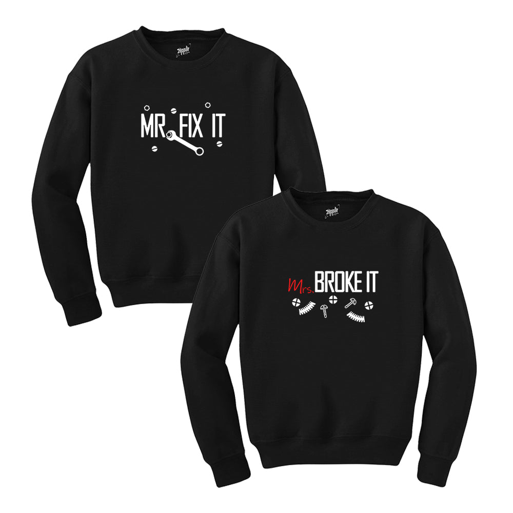 Fix And Broke It Sevgili Çift Siyah Sweatshirt