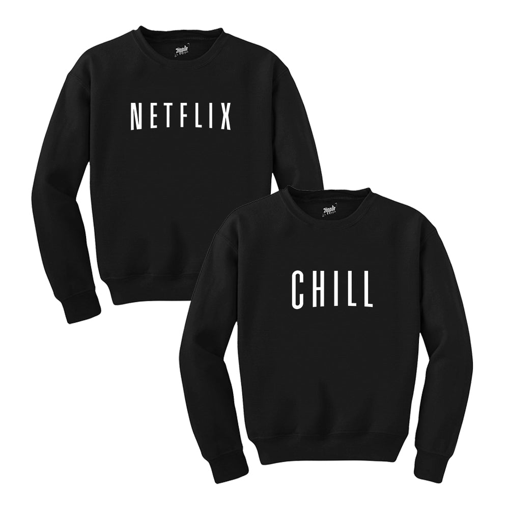 Netflix Chill Sevgili Çift Siyah Sweatshirt