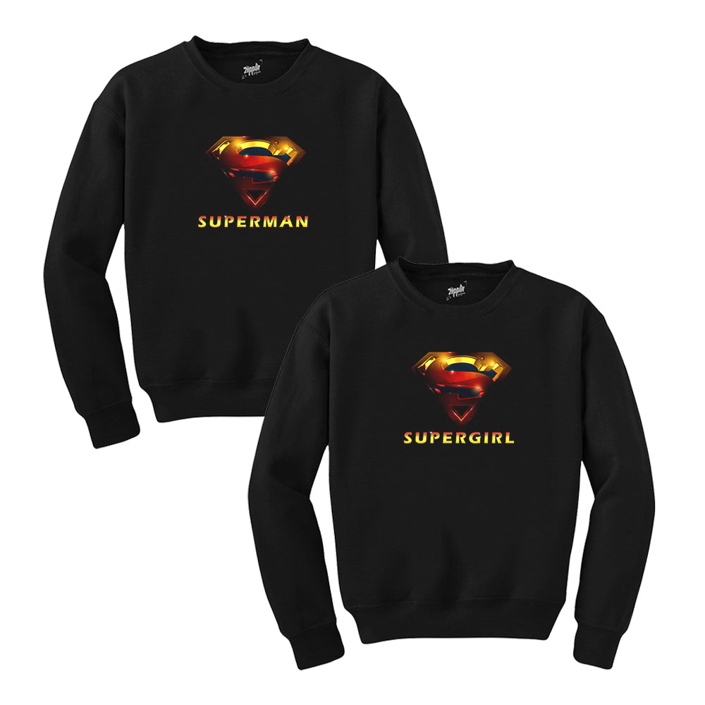 SuperGirl and Man Sevgili Çift Siyah Sweatshirt