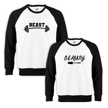 Beast Beauty Sevgili Çift Beyaz Reglan Kol Sweatshirt