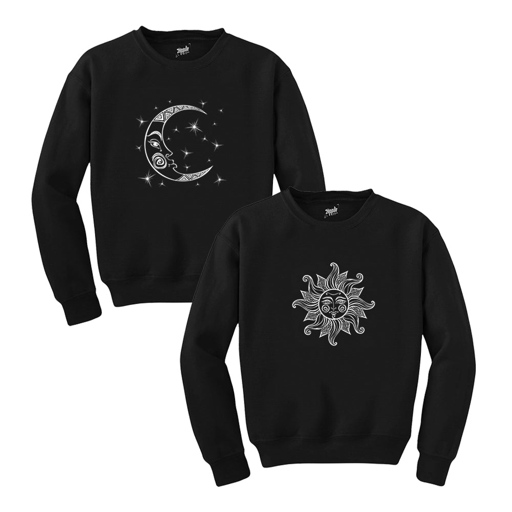 Günes ve Ay Sevgili Çift Siyah Sweatshirt