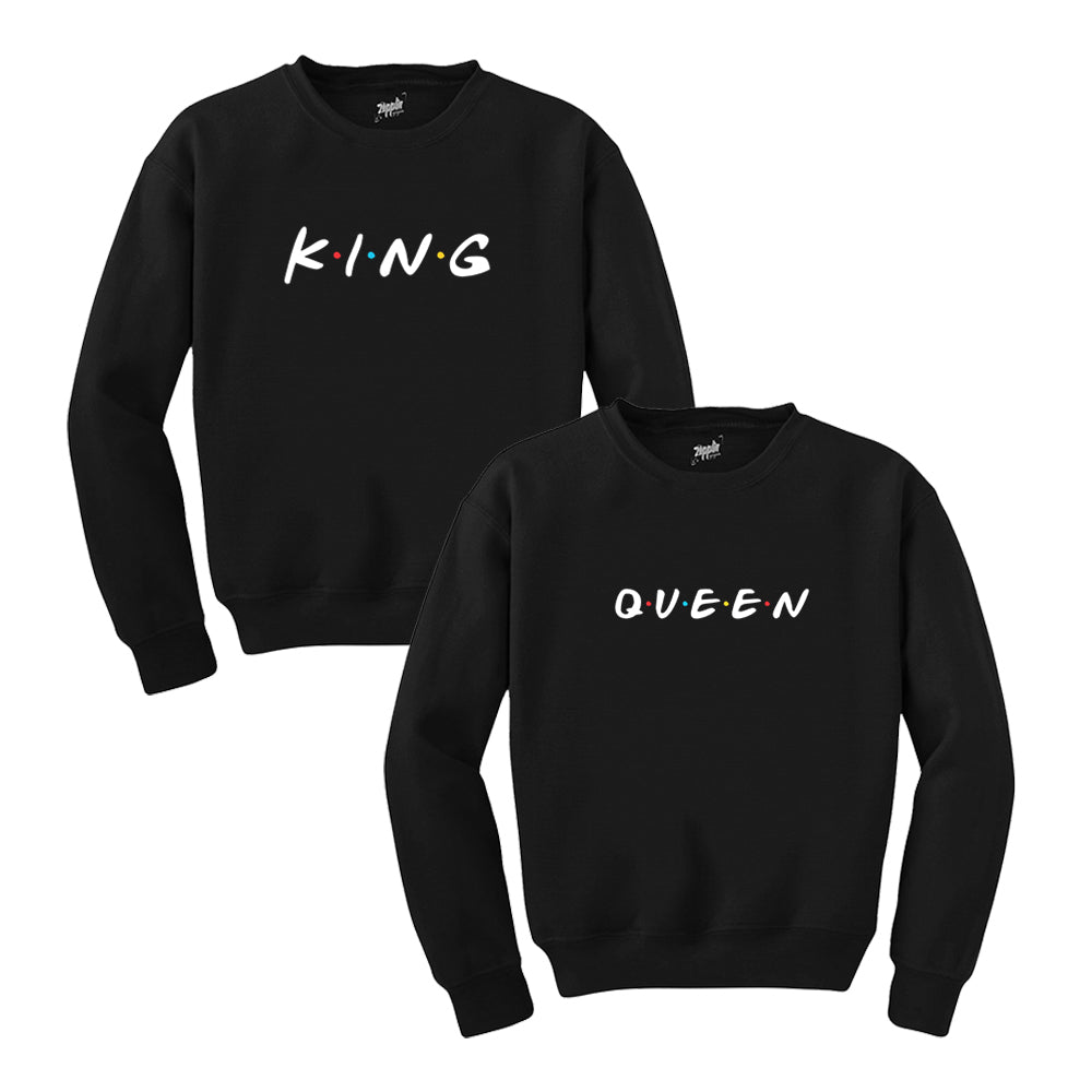 King Queen Friends Sevgili Çift Siyah Sweatshirt