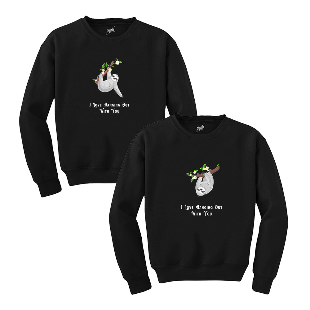 Tembel hayvan Sevgili Çift Siyah Sweatshirt