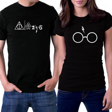 Harry Potter Always Glass Sevgili Çift Siyah Tişört