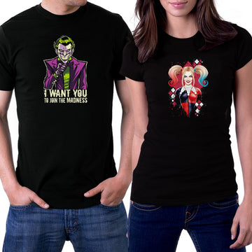 Joker Harley Quinn 1 Sevgili Çift Siyah Tişört