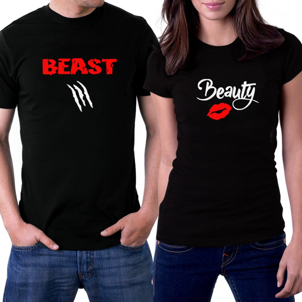 Beast Beauty Sevgili Çift Siyah Tişört