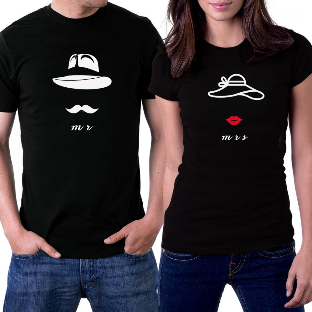 Mr. And Mrs. Hat Sevgili Çift Siyah Tişört