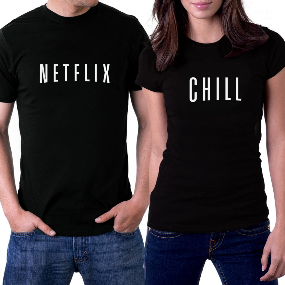 Netflix Chill Sevgili Çift Siyah Tişört