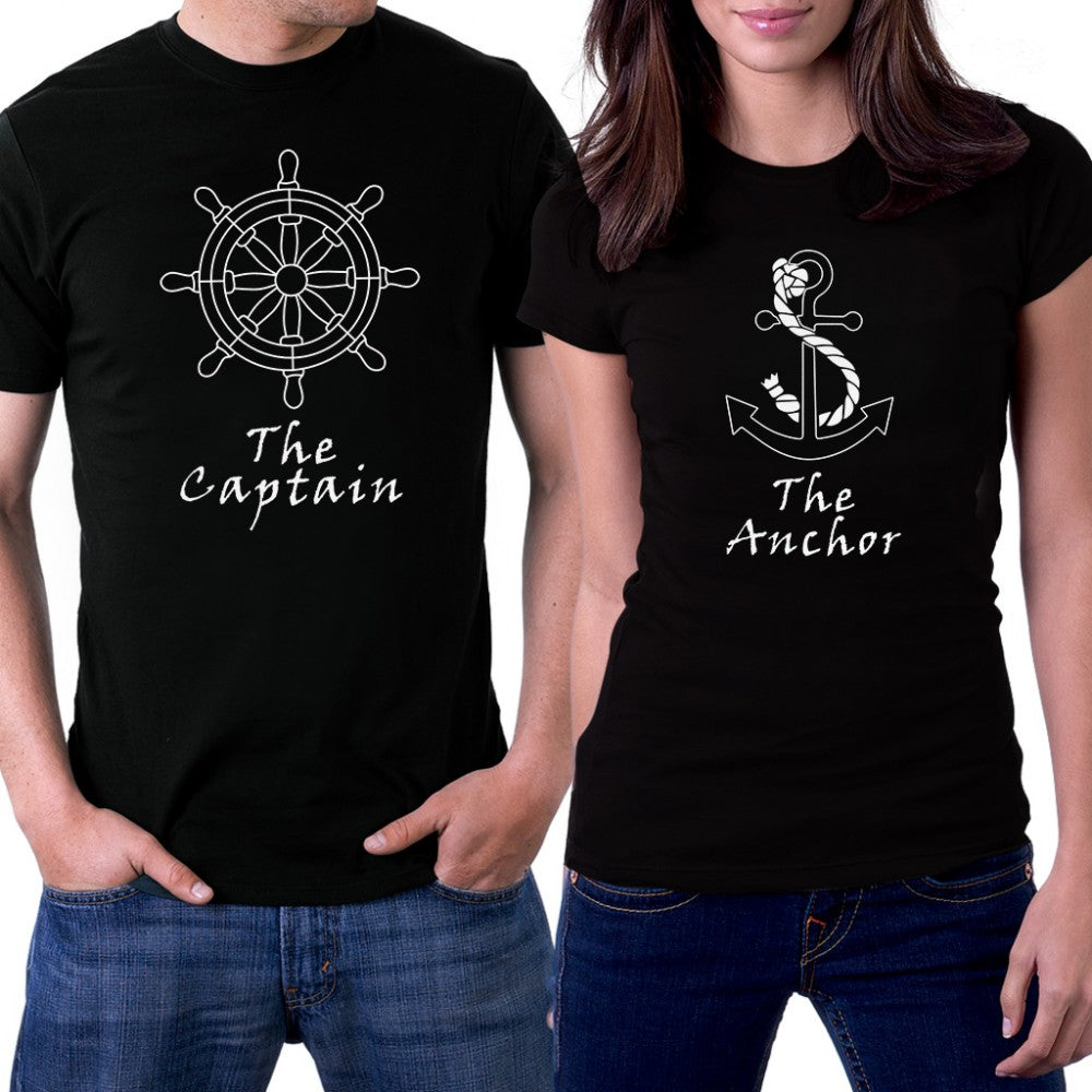 Captain and Anchor Sevgili Çift Siyah Tişört